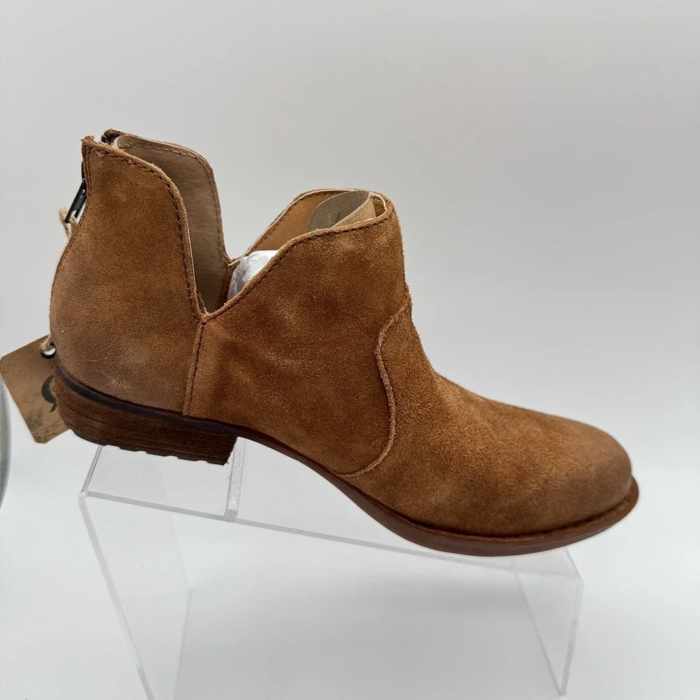 Born Kerri Shoes Women's Size 9.5 Brown Tan Leather Distressed Zip Ankle Bootie